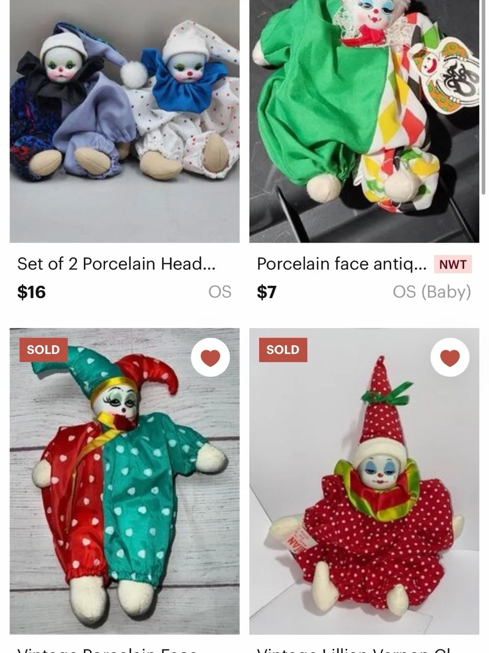 ISO Porcelain Clown Doll, clown beanbag doll, sandbag doll